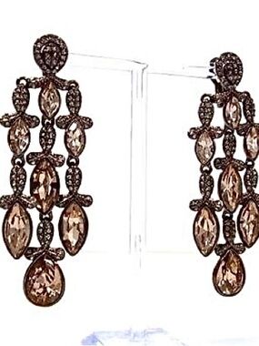 Vintage Givenchy Chandelier Style Bronze Champagne Rhinestone Post Earrings